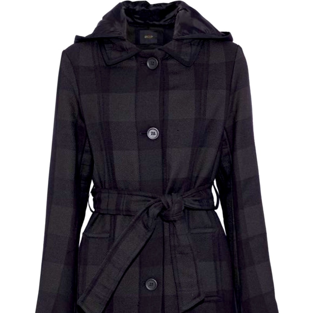 Maje Checked Trench Coat with Hoodie in size 40